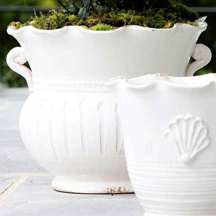 Rustic Garden White Large Scallop Planter