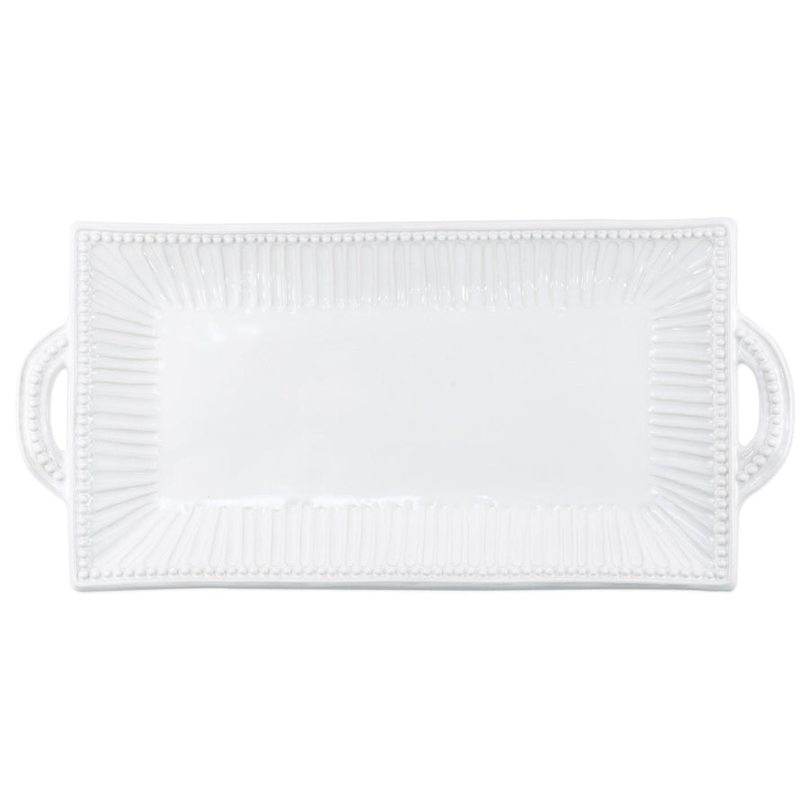 Incanto Stone White Stripe Rectangular Handled Platter by VIETRI