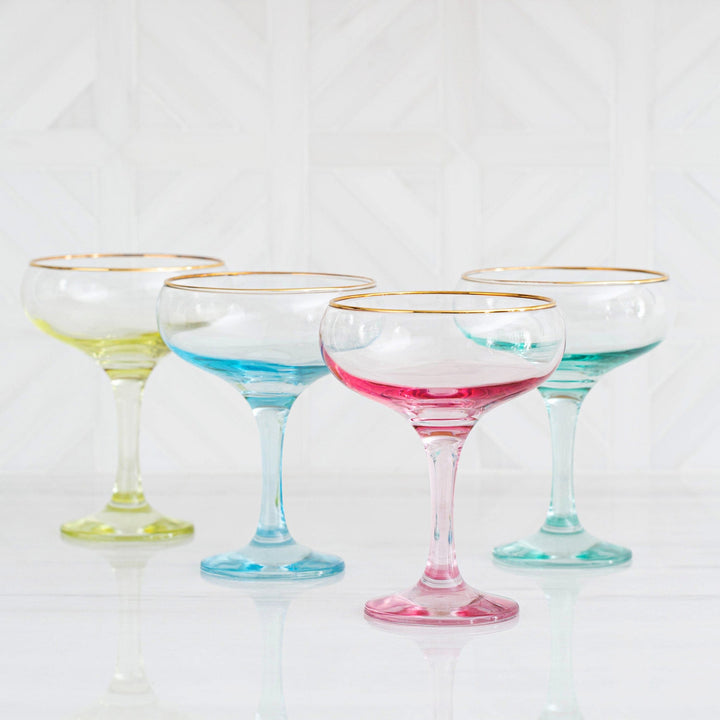 Rainbow Assorted Coupe Champagne Glasses - Set of 4