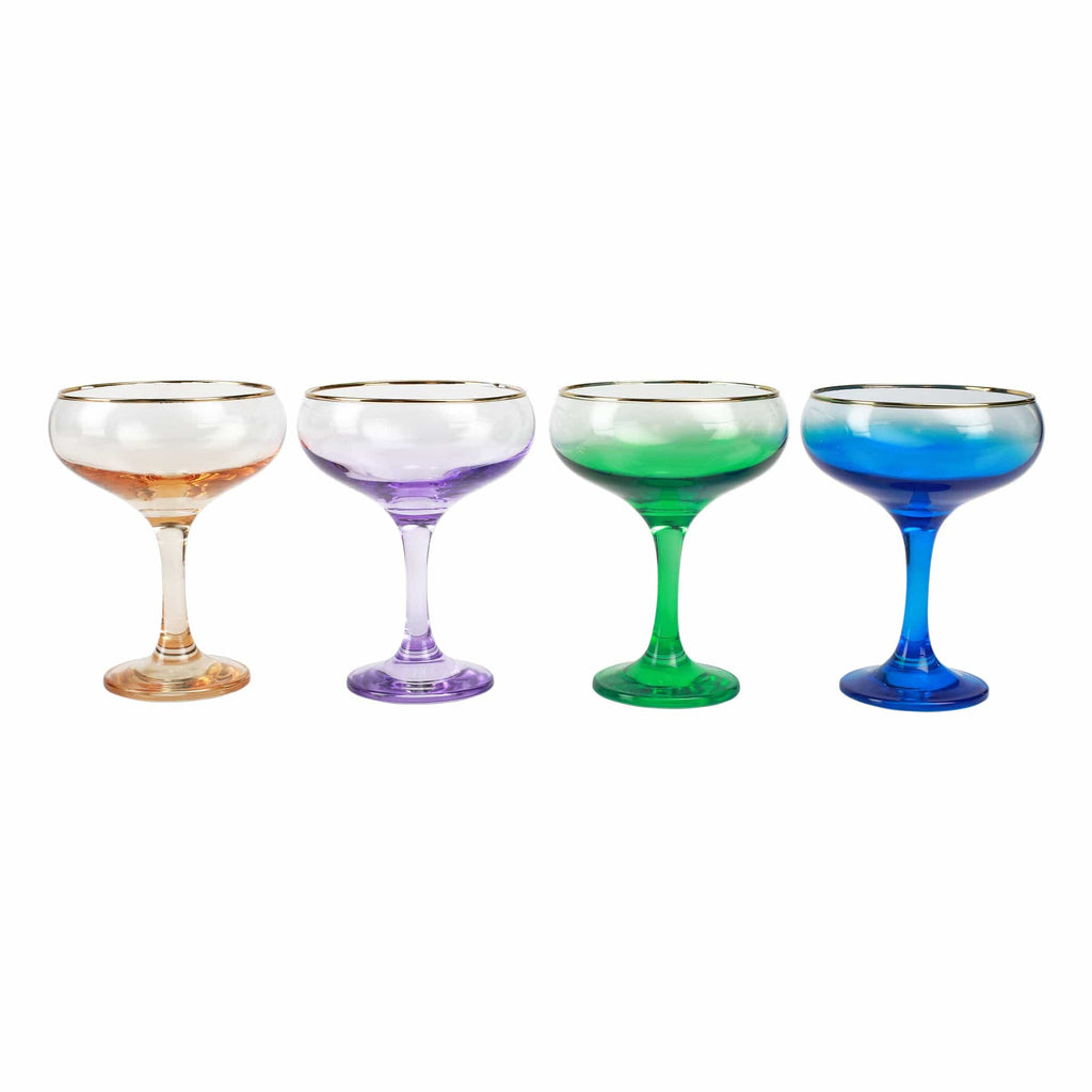 Rainbow Assorted Coupe Champagne Glasses - Set of 4 — The Horseshoe Crab